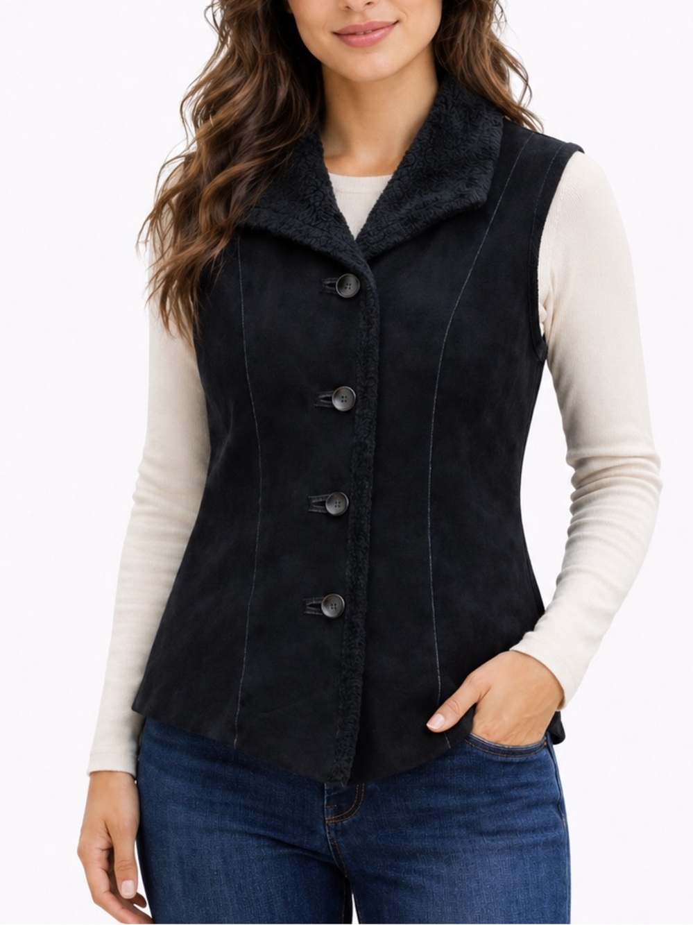 Reversible Genuine Leather Vest - suede cowhide